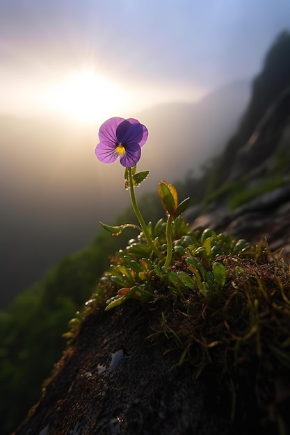 Foto uma flor em uma rocha nas montanhas