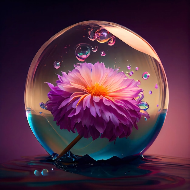 Uma flor em uma tigela com uma bolha nela