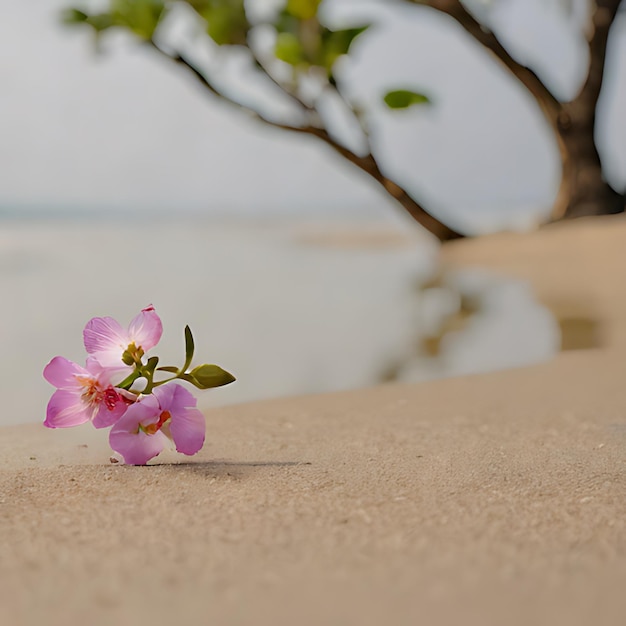 Foto uma flor está na areia junto à água