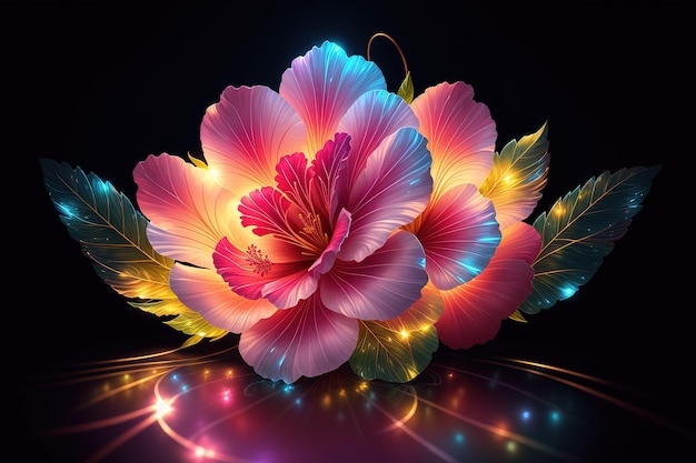 Uma flor iluminada com luzes
