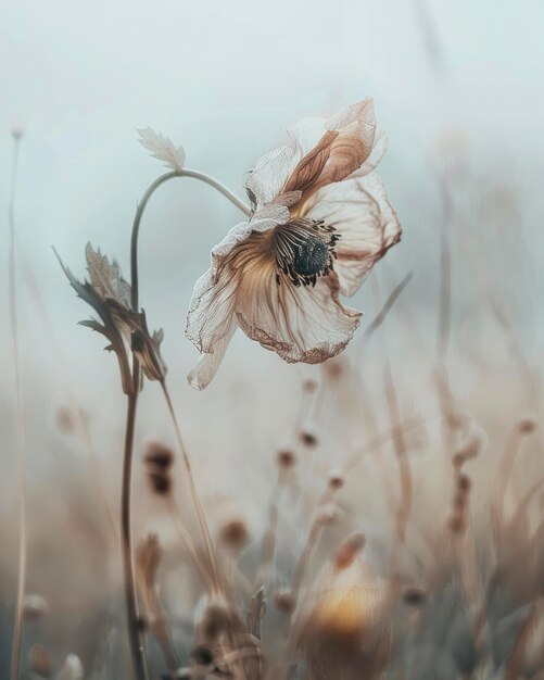 Foto uma flor murcha em um fundo desfocado