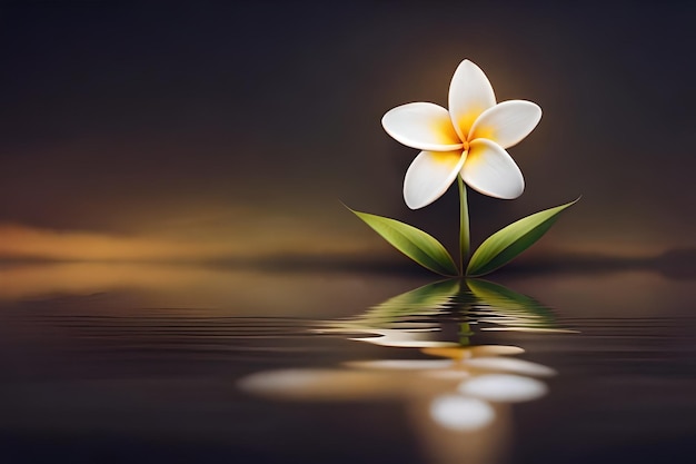 uma flor na água com um reflexo de uma flor amarela.