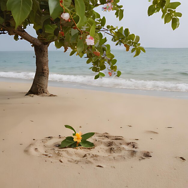 Foto uma flor na areia com uma flor na areia