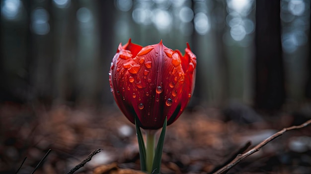 Uma flor na neve com a palavra tulipa