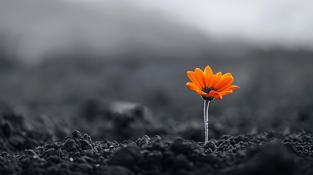 uma flor numa pedra preta