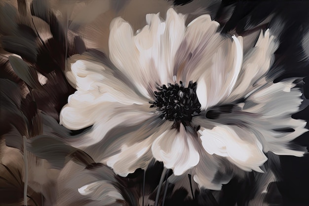 Foto uma flor pintada de preto e branco no fundo preto