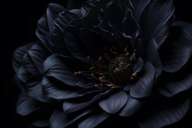 Uma flor preta com estames amarelos