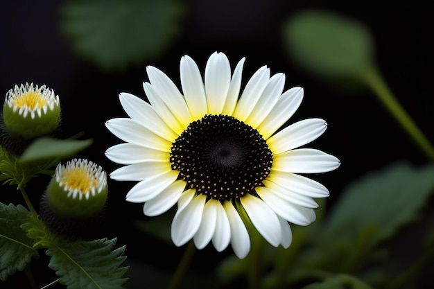 Uma flor que é branca e amarela na cor