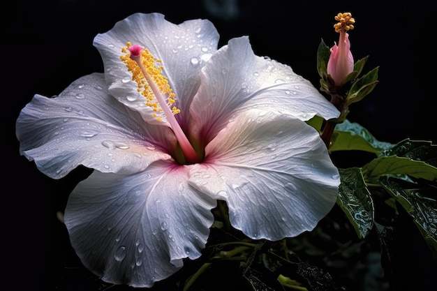 Uma flor que é branca e roxa