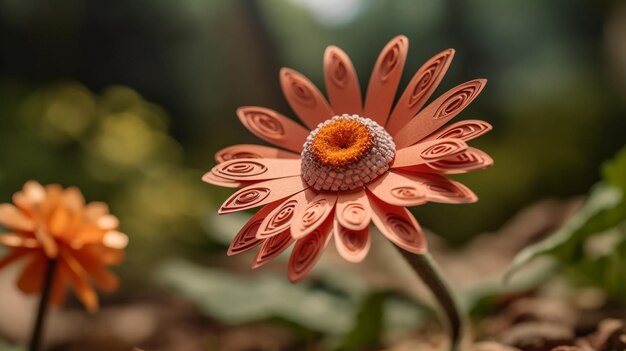 Uma flor que é laranja com um centro vermelho