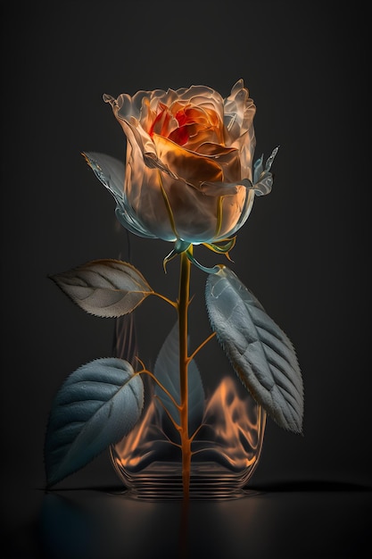 Uma flor que se ilumina com uma chama que se acende.
