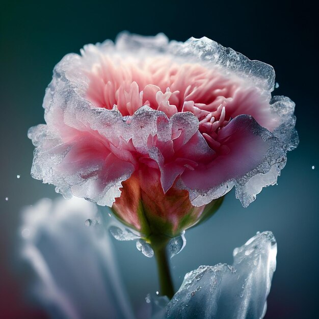 Uma flor rosa com gelo e a palavra "on it"