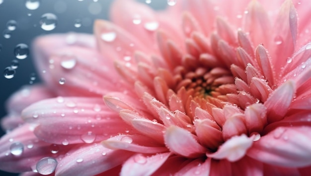 Uma flor rosa com gotas de água sobre ela