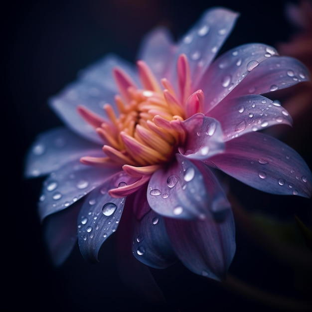 Uma flor rosa com gotas de água sobre ela