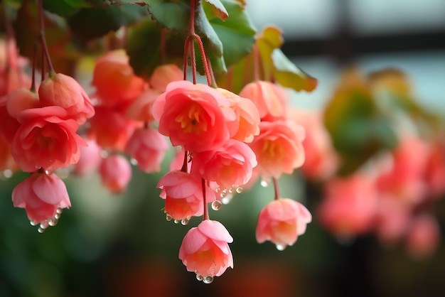 Uma flor rosa com pingos de chuva