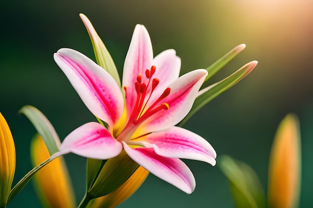 Uma flor rosa com um centro rosa e um centro amarelo.