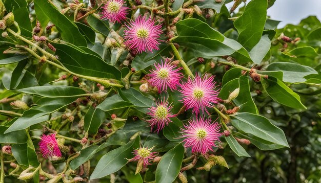 Foto uma flor rosa com um centro verde que diz dente-de-leão