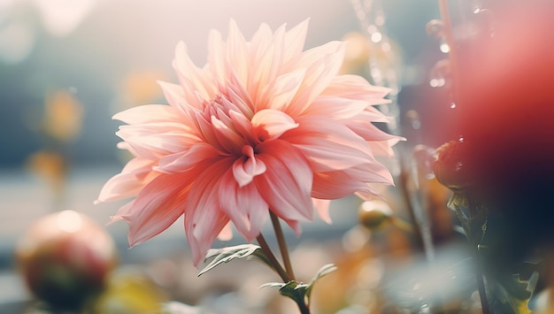 Uma flor rosa contra um fundo natural com efeito bokeh