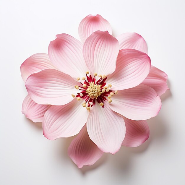 Foto uma flor rosa de vista de pássaro em fundo branco