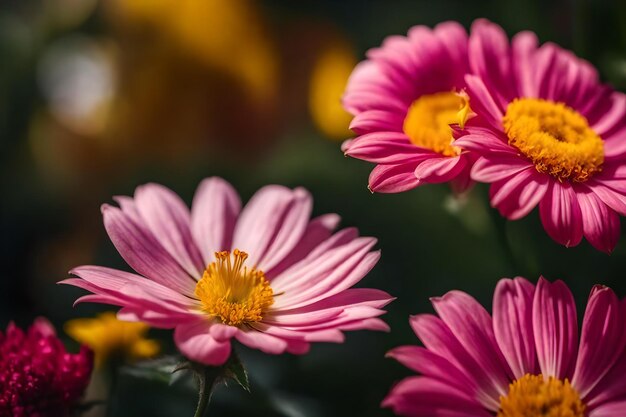 Uma flor rosa e amarela está no canto de uma foto