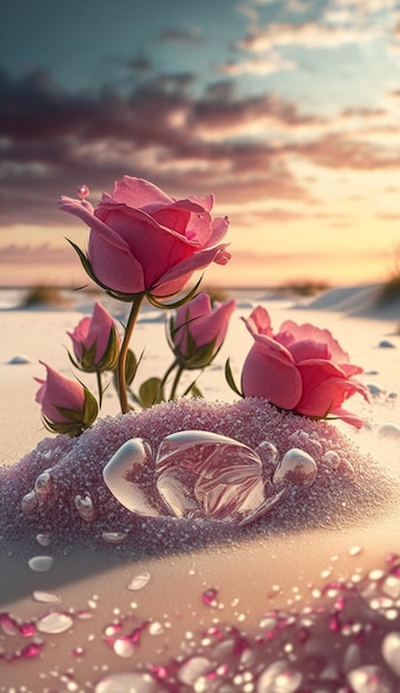 Uma flor rosa na areia