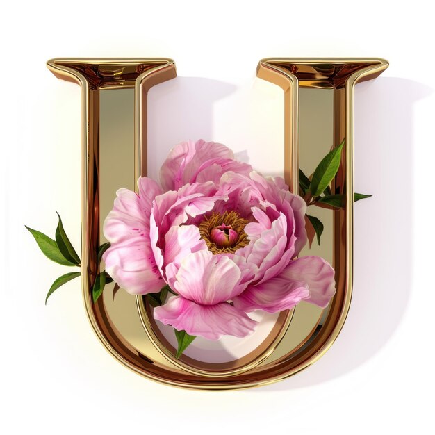 Foto uma flor rosa vibrante está posicionada perfeitamente dentro dos limites de uma letra u as delicadas pétalas