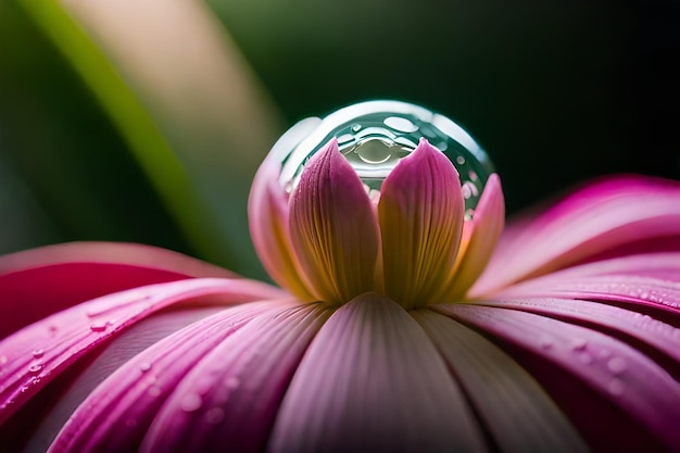 Uma flor roxa com um centro branco que diz "água".