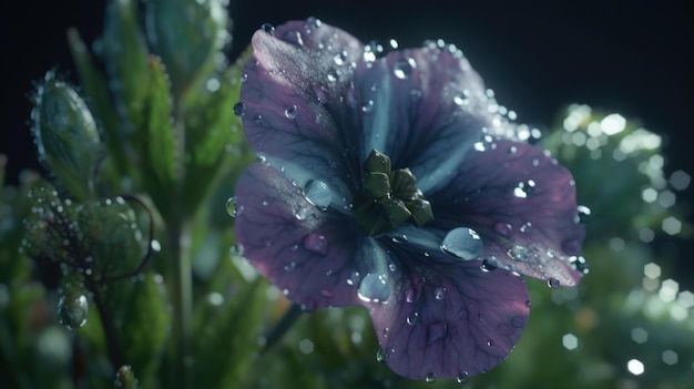 Uma flor roxa na chuva