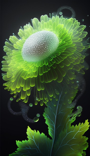 Uma flor verde com um ovo branco