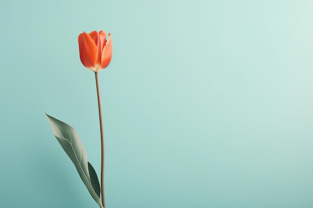 uma flor vermelha com uma folha verde no meio dela