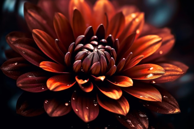 Uma flor vermelha com uma gota de água