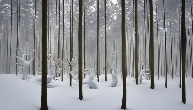 Foto uma floresta com neve nos galhos e árvores ao fundo