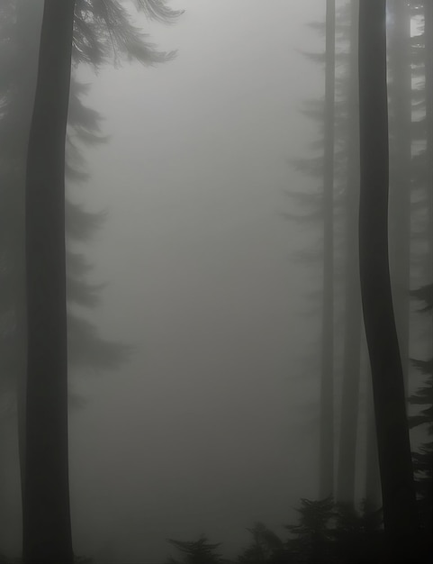 uma floresta com nevoeiro