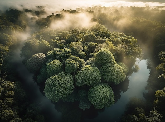 Uma floresta com um rio ao fundo dia da terra