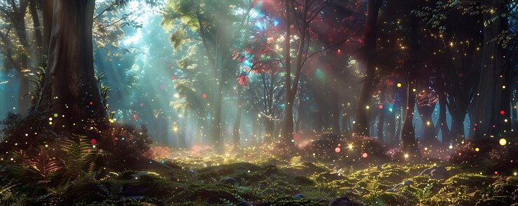 Foto uma floresta com uma árvore no meio dela