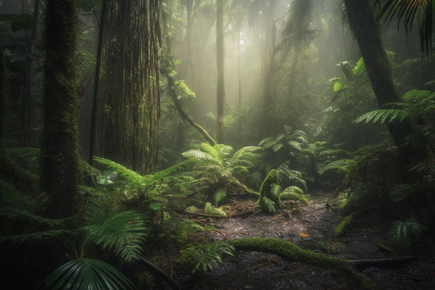 Uma floresta com uma cena de selva na selva.