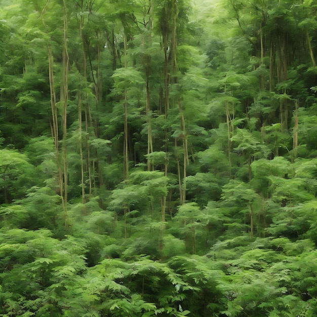 Uma floresta de árvores de bambu na chuva