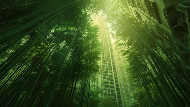 Uma floresta de bambu no meio de uma cidade