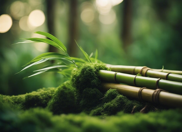 Uma floresta de bambu verde à luz do dia