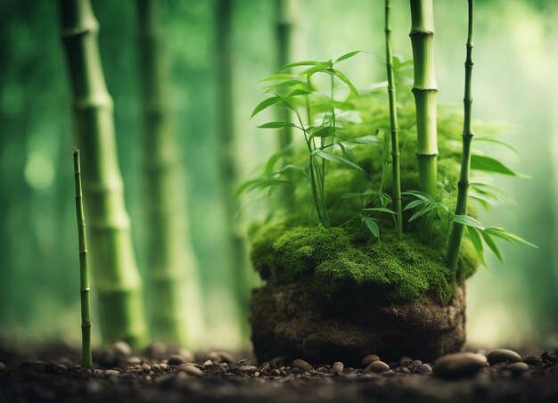 Uma floresta de bambu verde à luz do dia