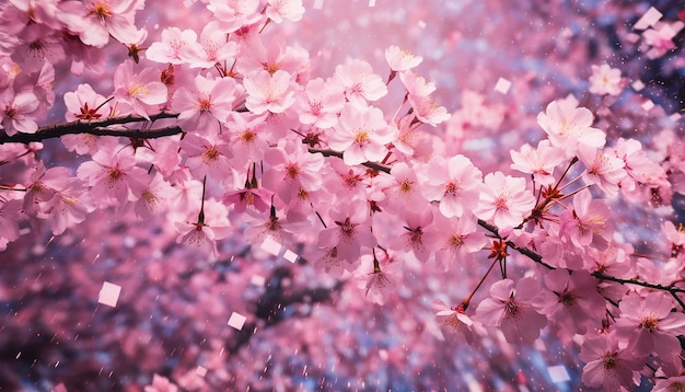 Uma floresta de cerejeiras cor-de-rosa