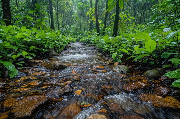 Uma floresta exuberante com um riacho que mostra a beleza e a importância da conservação da natureza