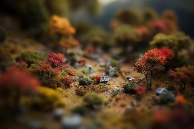 uma floresta mágica de paisagem com um efeito de lente tiltshift