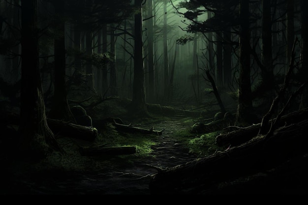 Uma floresta misteriosa com olhos brilhantes.