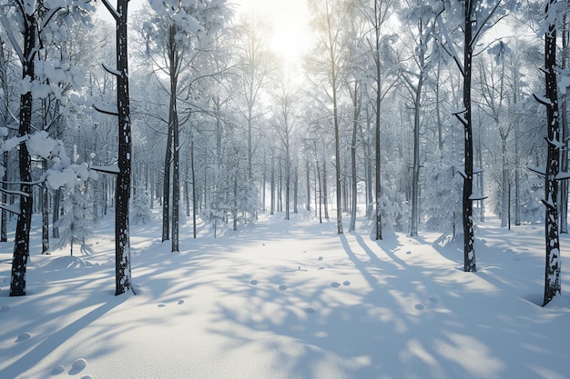 Uma floresta serena coberta de neve