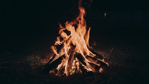 Foto uma fogueira a arder no preto