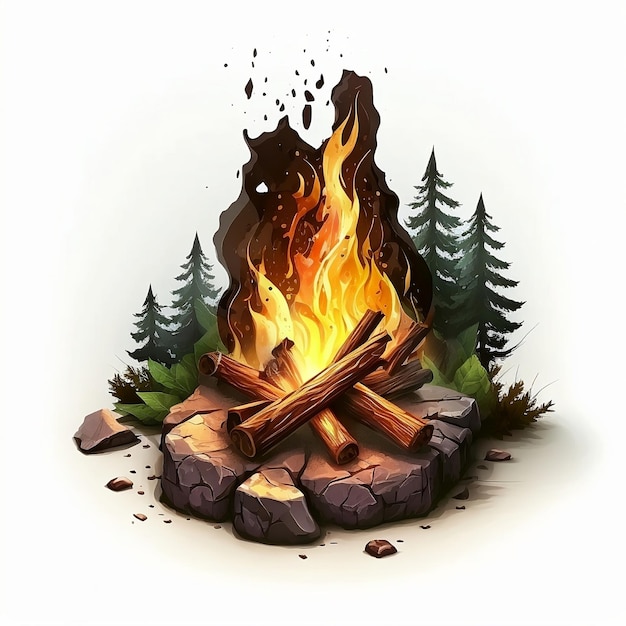 Uma fogueira com uma árvore no fundo png