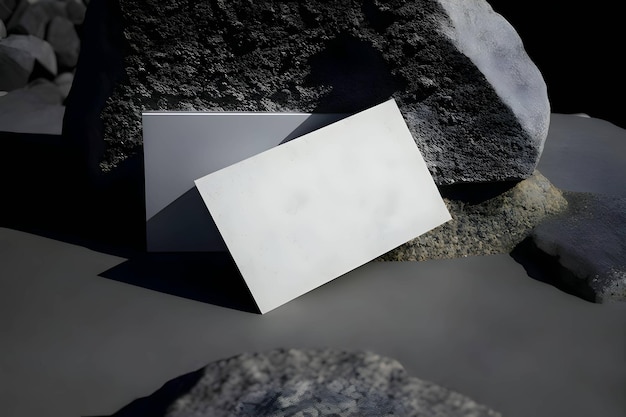 Uma folha branca uma folha em branco de papel em um fundo de uma pedra grande