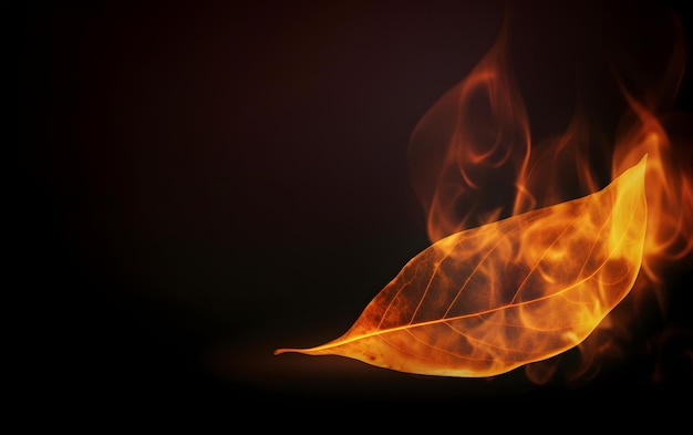 Uma folha com chamas contra um fundo preto