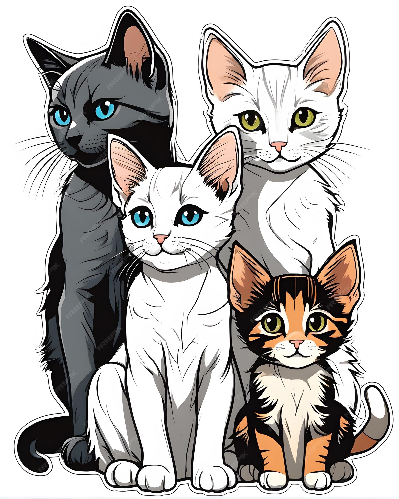 família gato desenho animado com personagens animais - Fotos de arquivo  #31306265